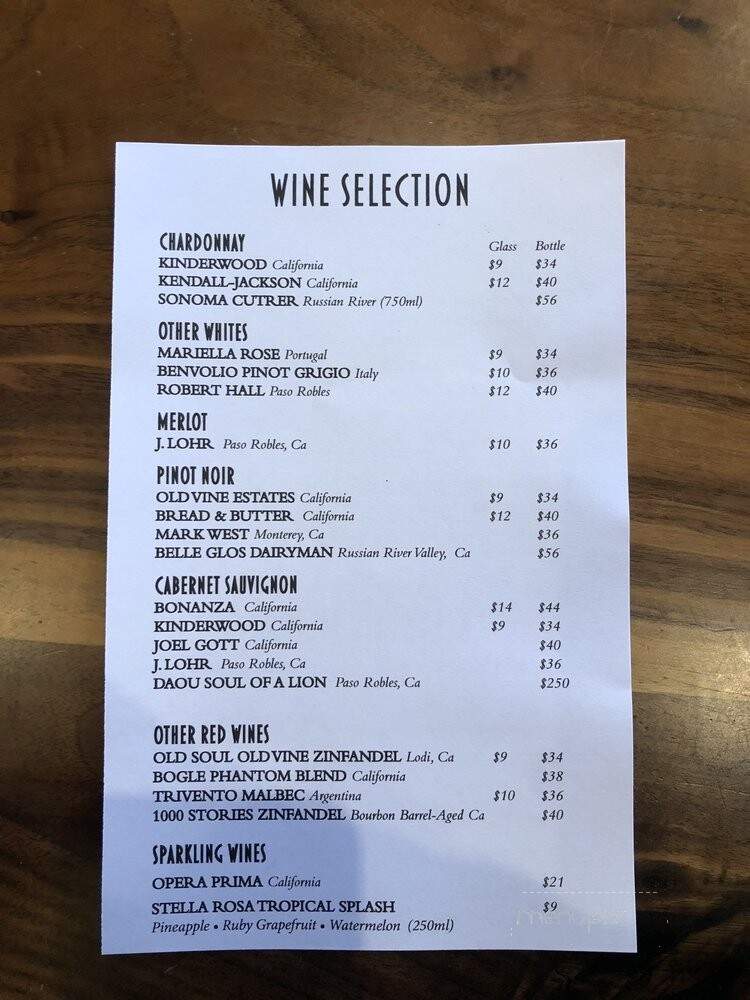 Barney's Ltd - Sierra Madre, CA menu_pic