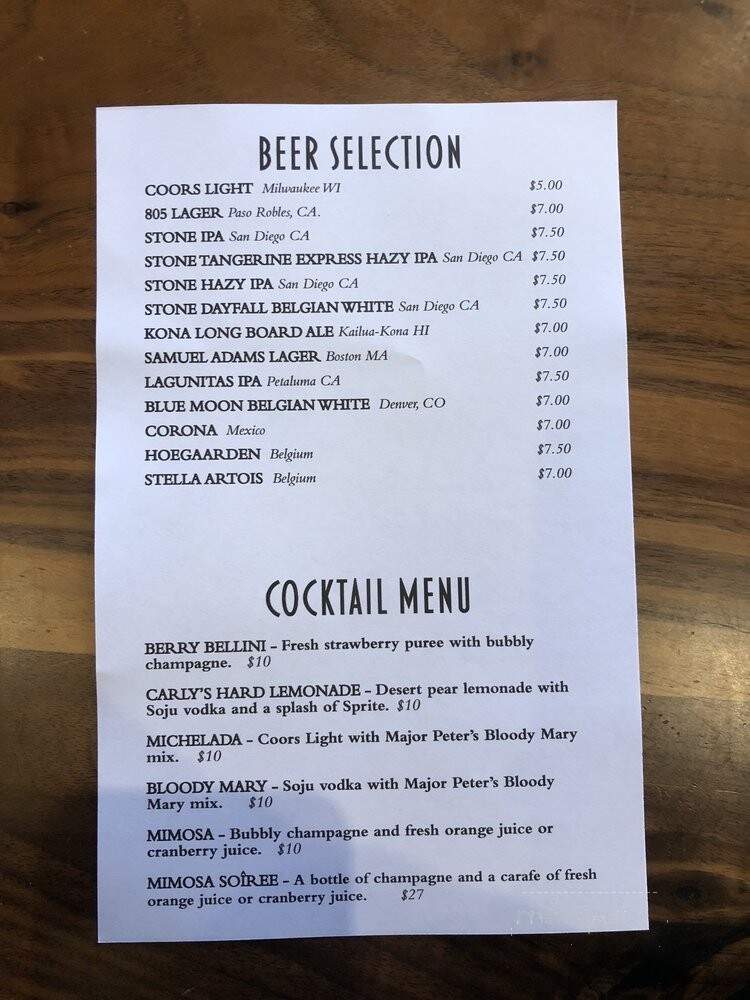 Barney's Ltd - Sierra Madre, CA menu_pic