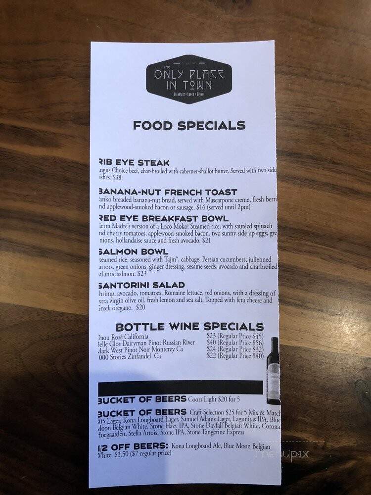 Only Place In Town - Sierra Madre, CA menu_pic