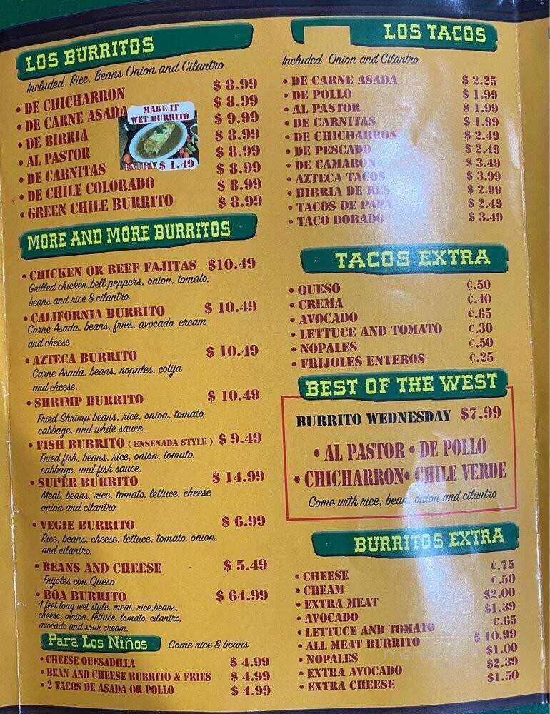 Que Buena Taqueria - Whittier, CA menu_pic