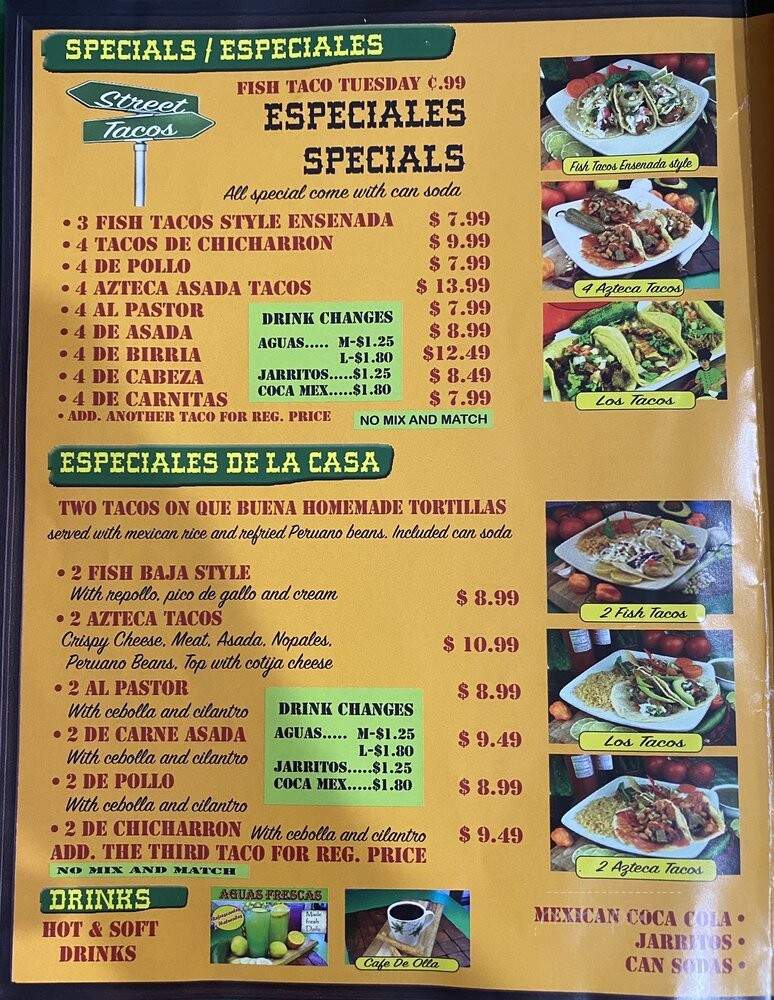 Que Buena Taqueria - Whittier, CA menu_pic