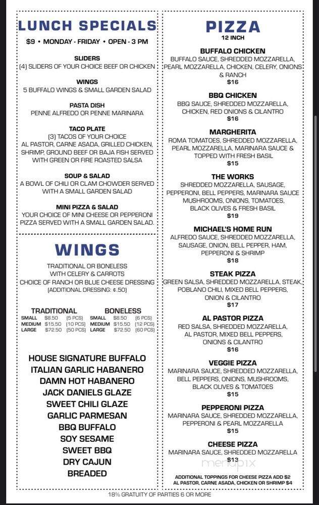 Michael's Sports Pub & Grill - Westminster, CA menu_pic