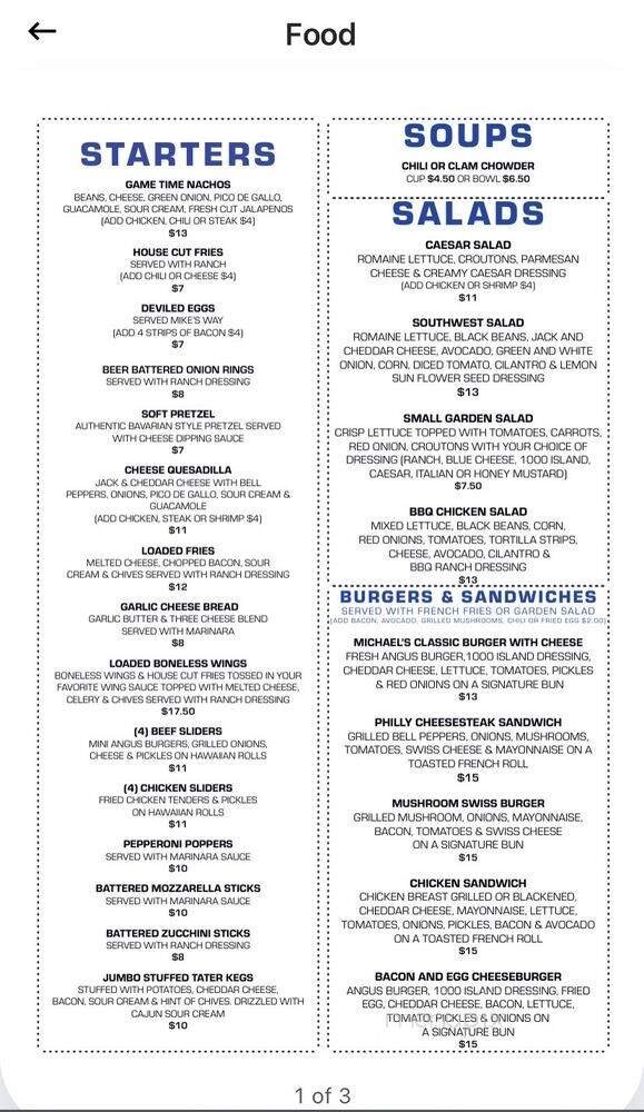 Michael's Sports Pub & Grill - Westminster, CA menu_pic