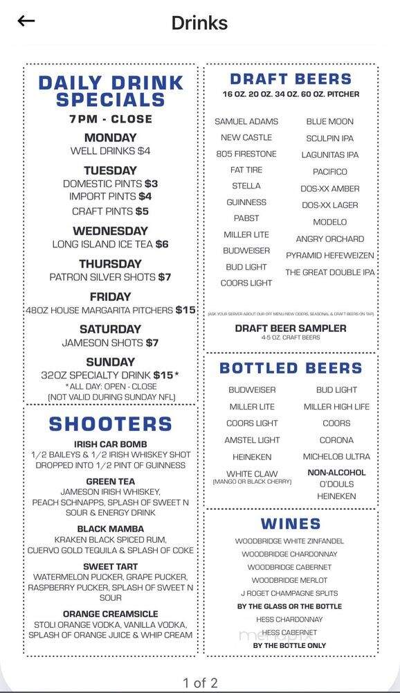 Michael's Sports Pub & Grill - Westminster, CA menu_pic