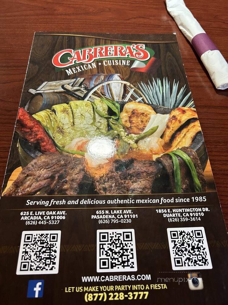 Cabrera's Restaurant - Arcadia, CA menu_pic