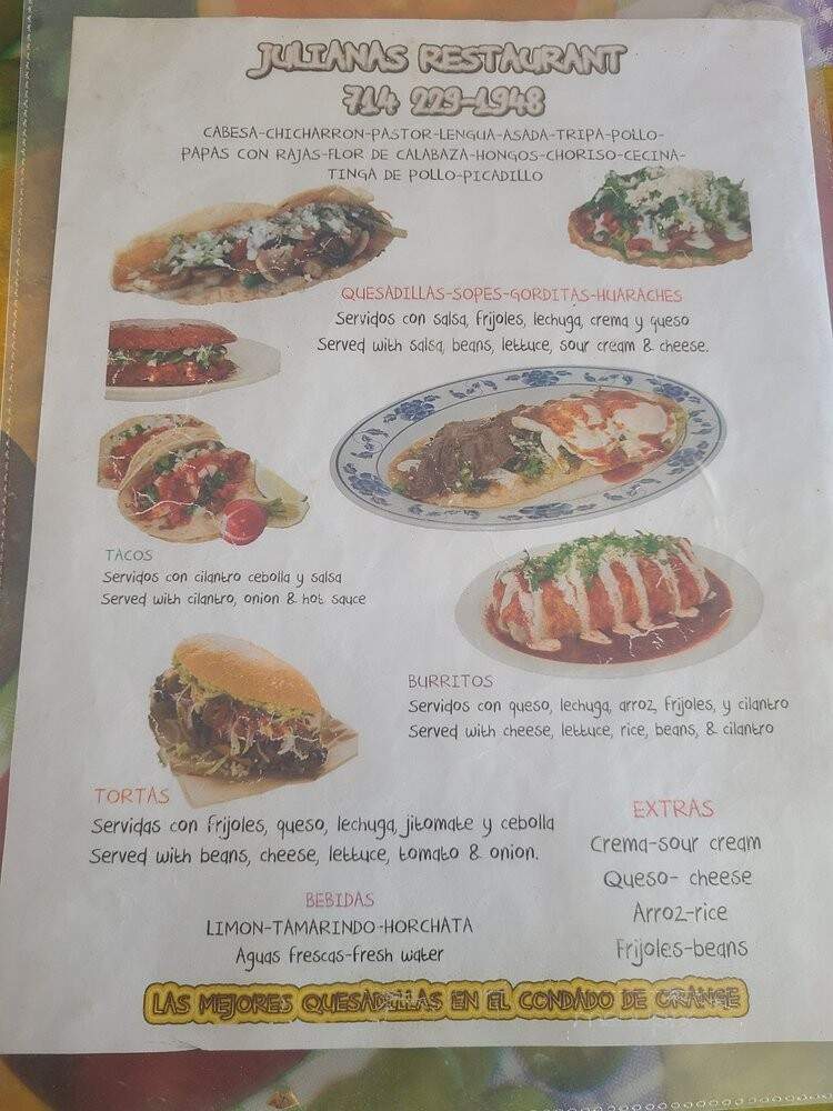 Juliana's Bakery & Restaurant - Anaheim, CA menu_pic