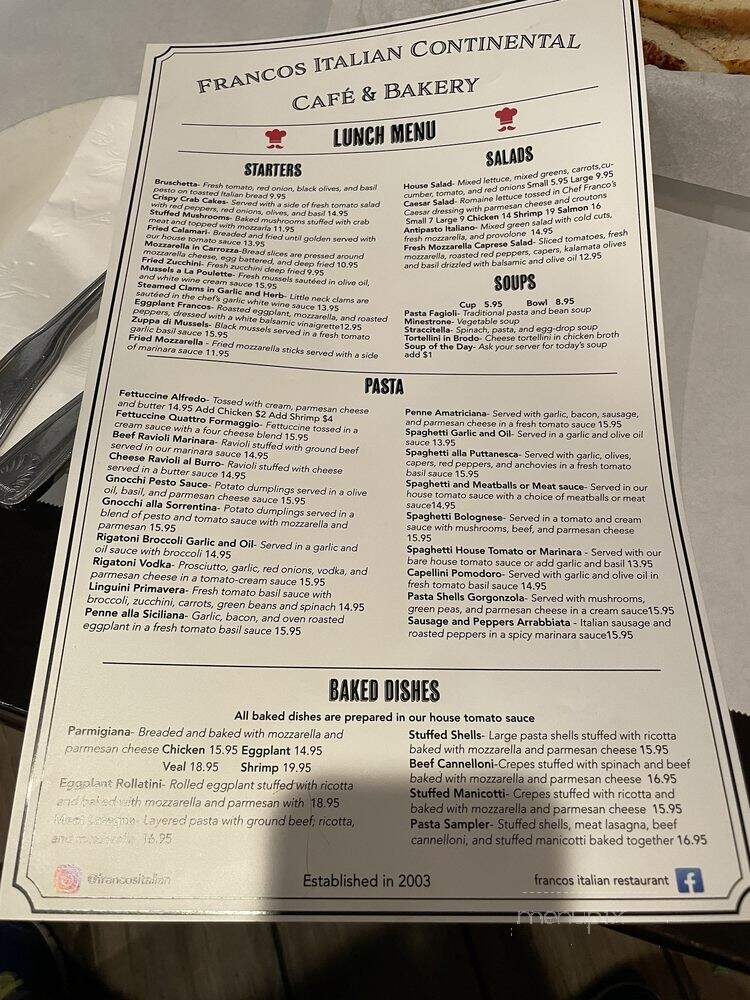 Francos Italian Restaurant - Cypress, CA menu_pic
