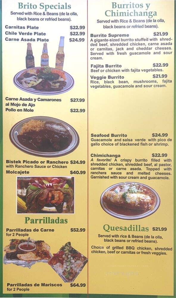 Casa Brito Mexican Food Restaurant - Westminster, CA menu_pic
