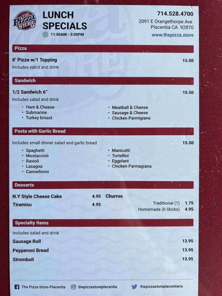 Pizza Store - Placentia, CA menu_pic