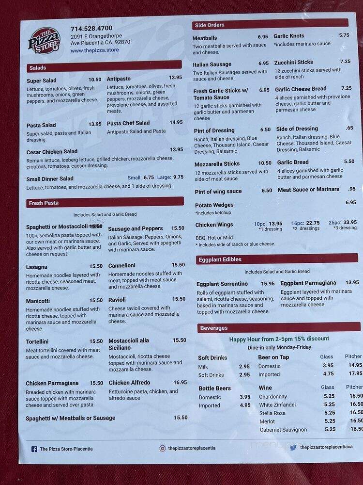 Pizza Store - Placentia, CA menu_pic