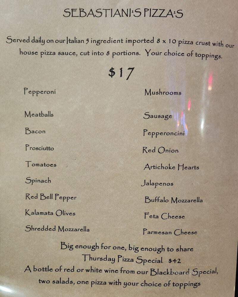 Sebastiani's Italian Bistro - Westminster, CA menu_pic