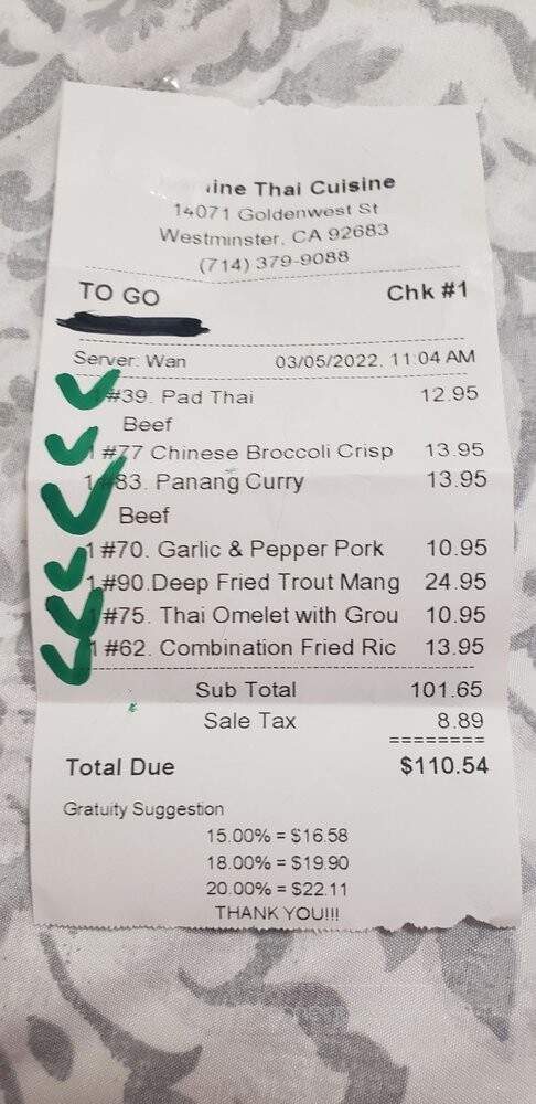 Jasmine Thai Cuisine - Westminster, CA menu_pic
