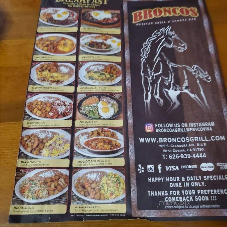 Bronco's Grill - West Covina, CA menu_pic