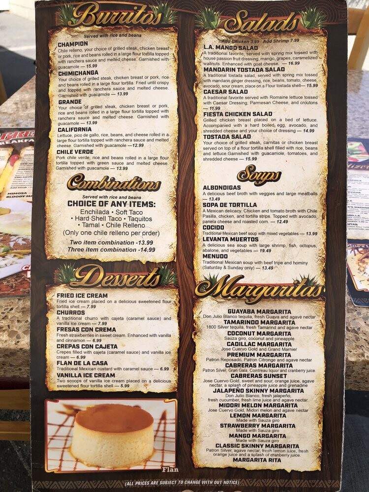 Cabreras Mexican Cuisine - Duarte, CA menu_pic