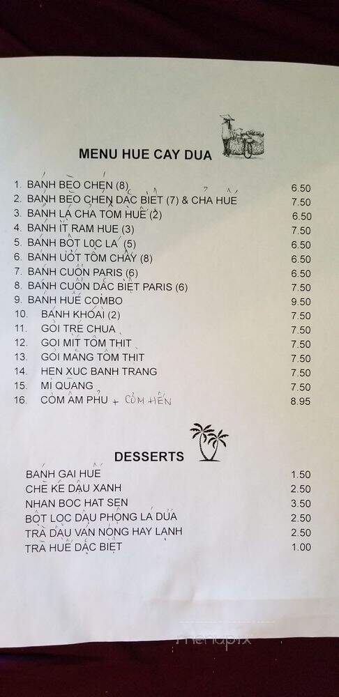 Cay Dua Restaurant - Santa Ana, CA menu_pic