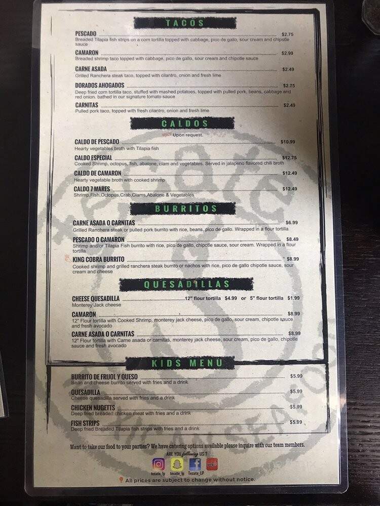 Tecate Baja Seafood - La Puente, CA menu_pic