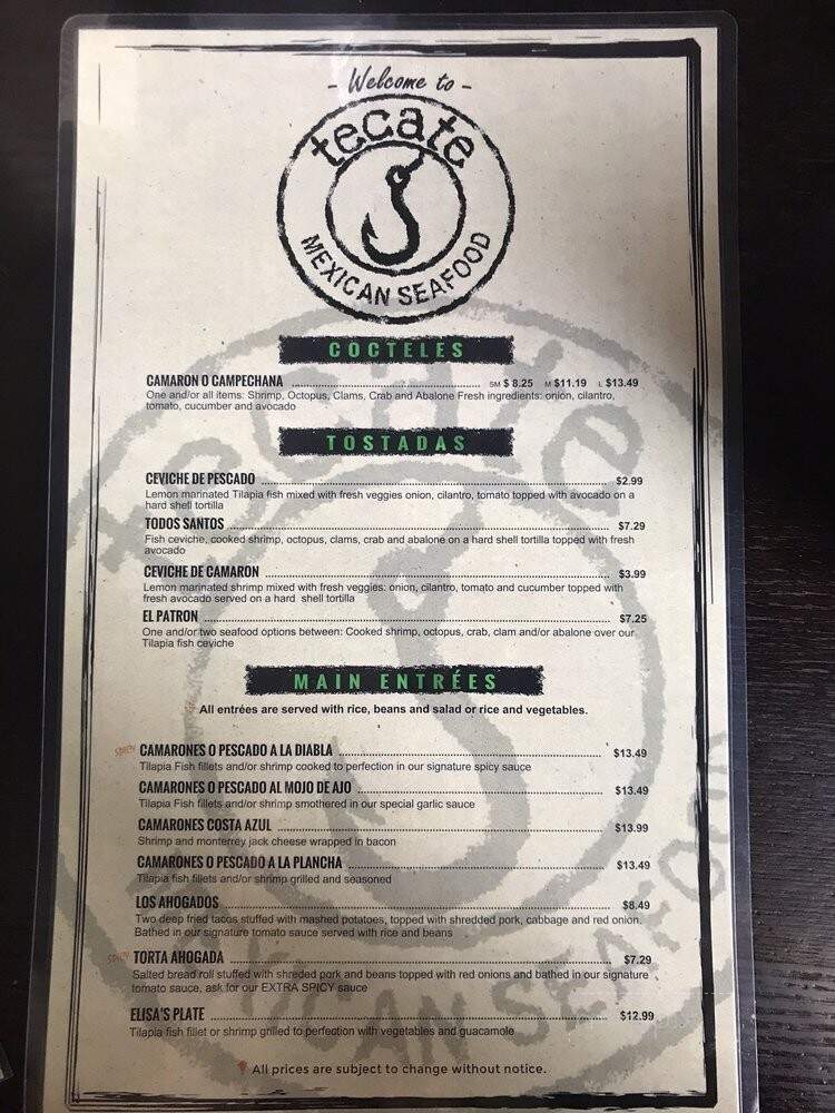 Tecate Baja Seafood - La Puente, CA menu_pic
