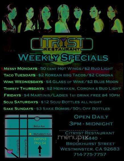 Citryst Restaurant - Westminster, CA menu_pic