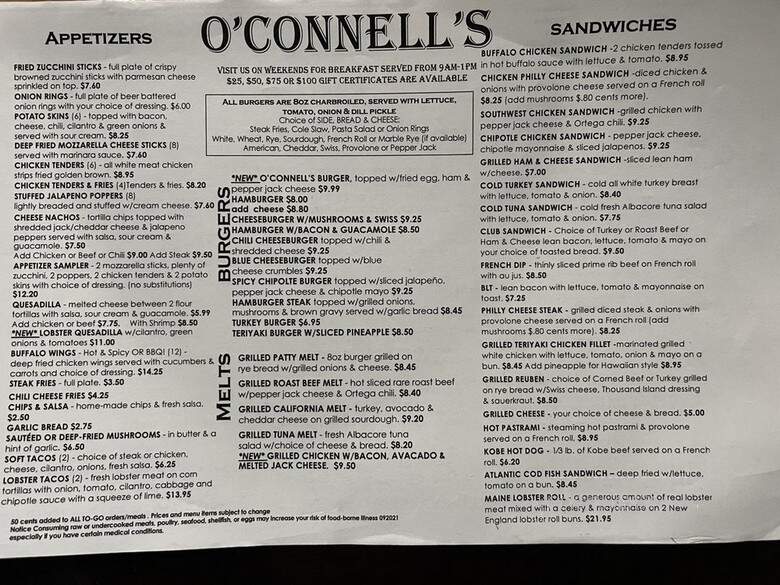 O'Connel's Sports Pub & Grill - Huntington Beach, CA menu_pic