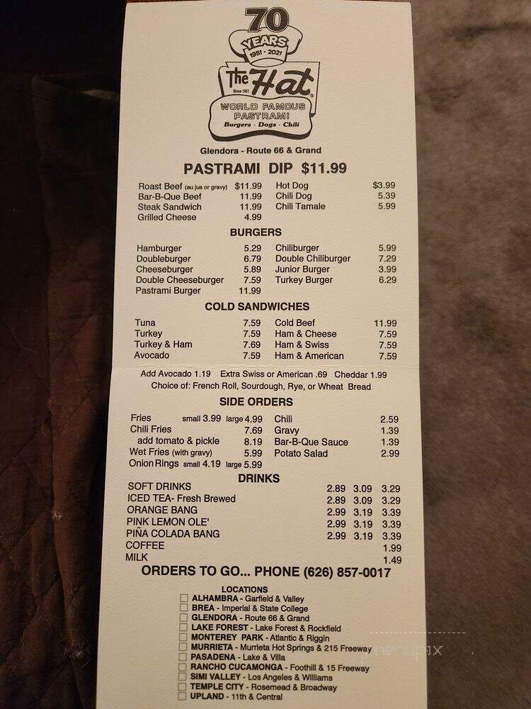 Hat - Glendora, CA menu_pic