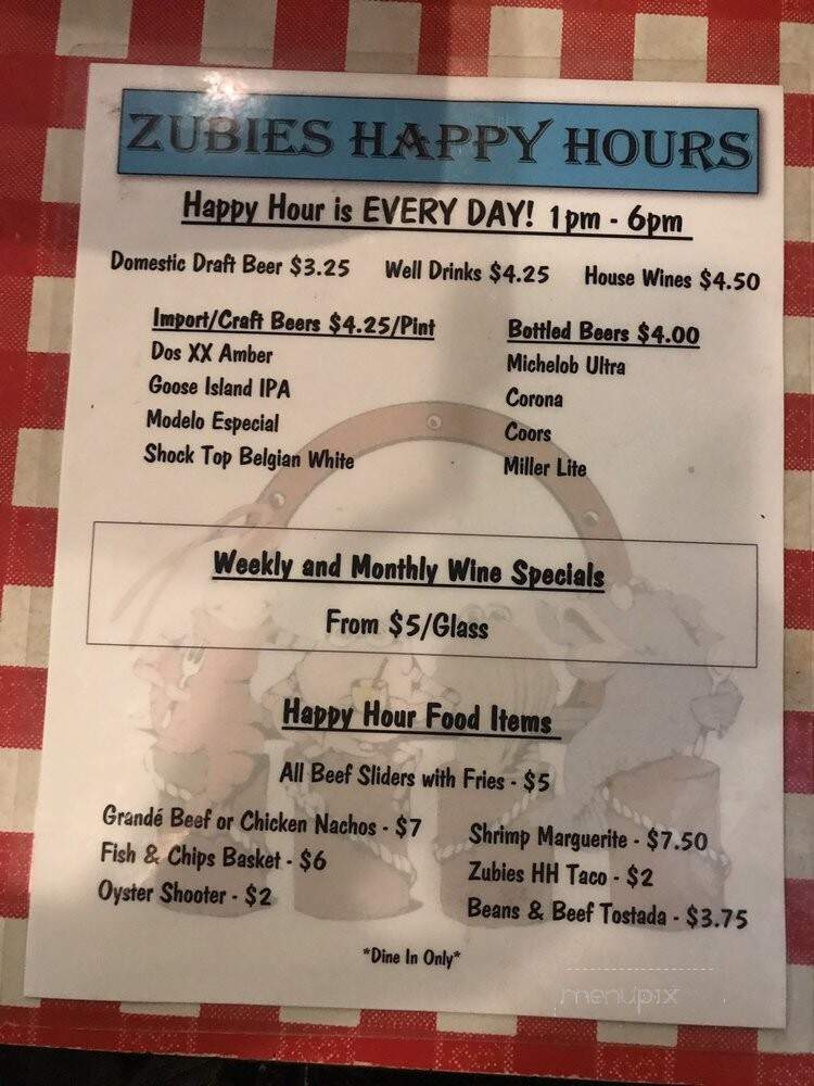 Zubies Dry Dock - Huntington Beach, CA menu_pic