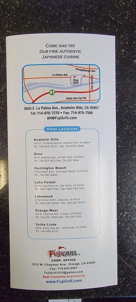Fuji Teriyaki - Anaheim, CA menu_pic