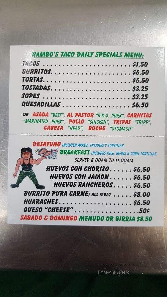 Rambos Tacos - West Covina, CA menu_pic