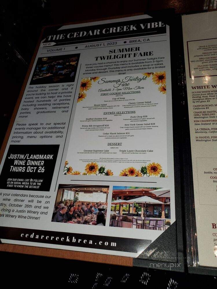 Cedar Creek Inn - Brea, CA menu_pic