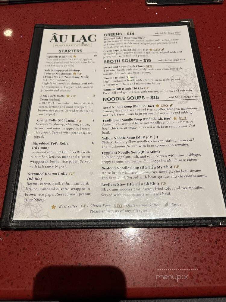 Au Lac Gourmet Vegetarian - Fountain Valley, CA menu_pic