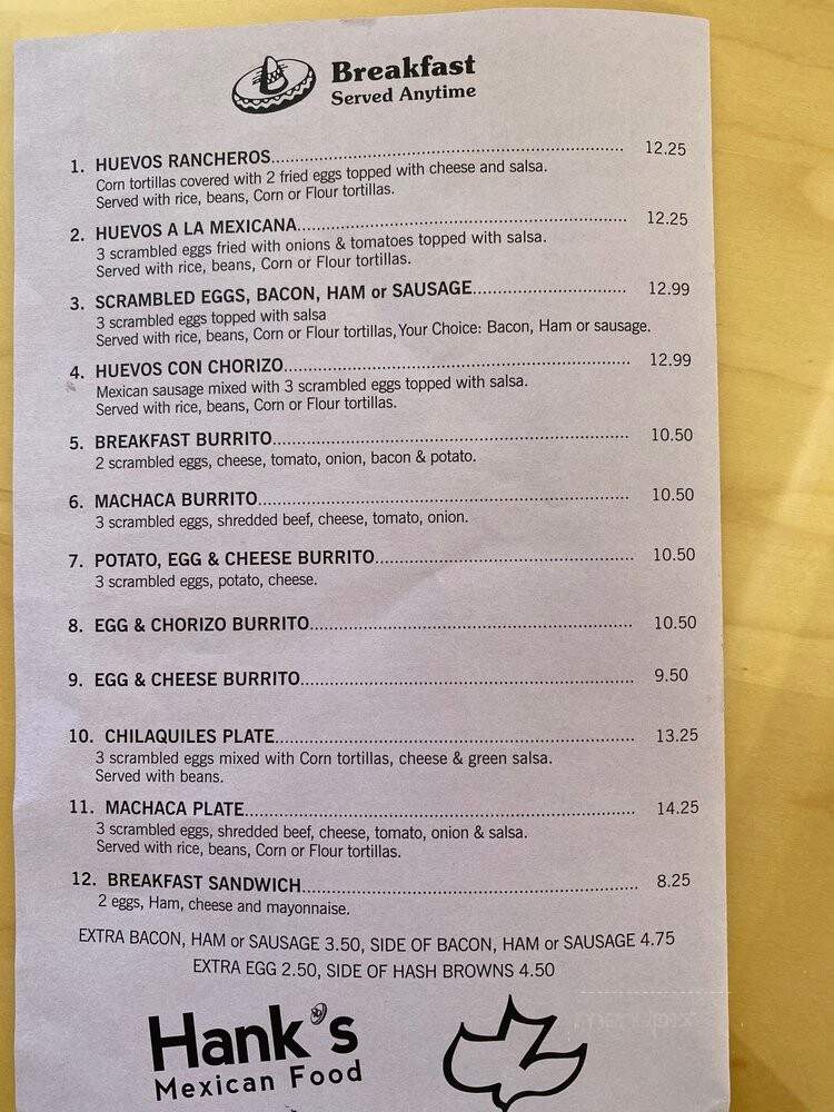 Hank's Mexican Food - Costa Mesa, CA menu_pic