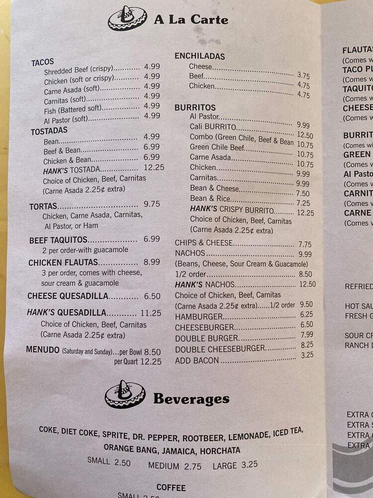 Hank's Mexican Food - Costa Mesa, CA menu_pic