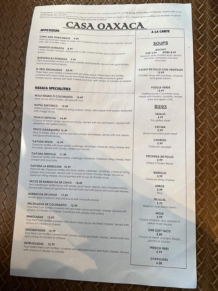 Casa Oaxaca Restaurant - Santa Ana, CA menu_pic