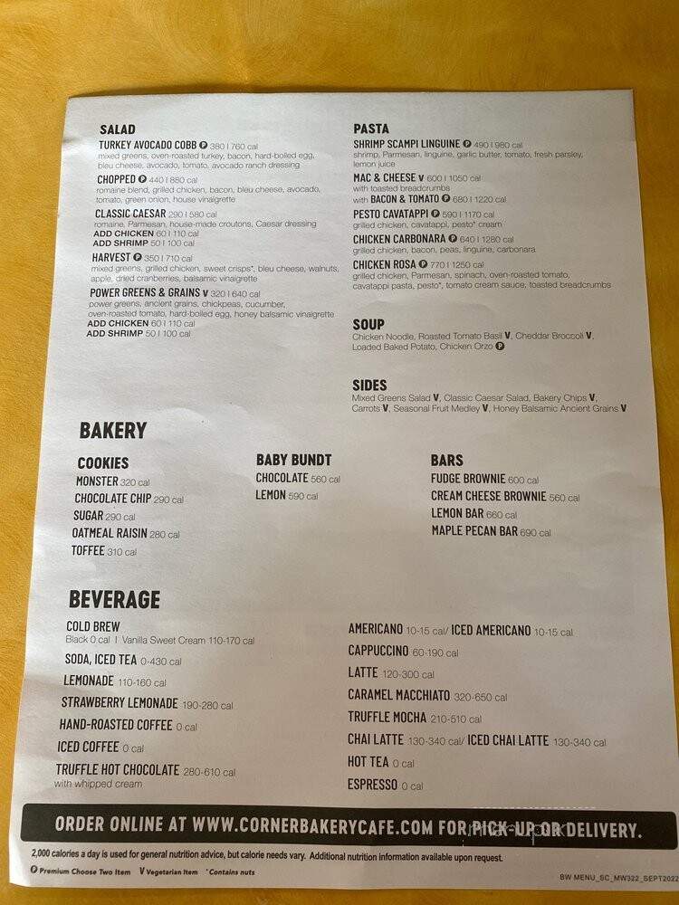Corner Bakery Cafe - Brea, CA menu_pic