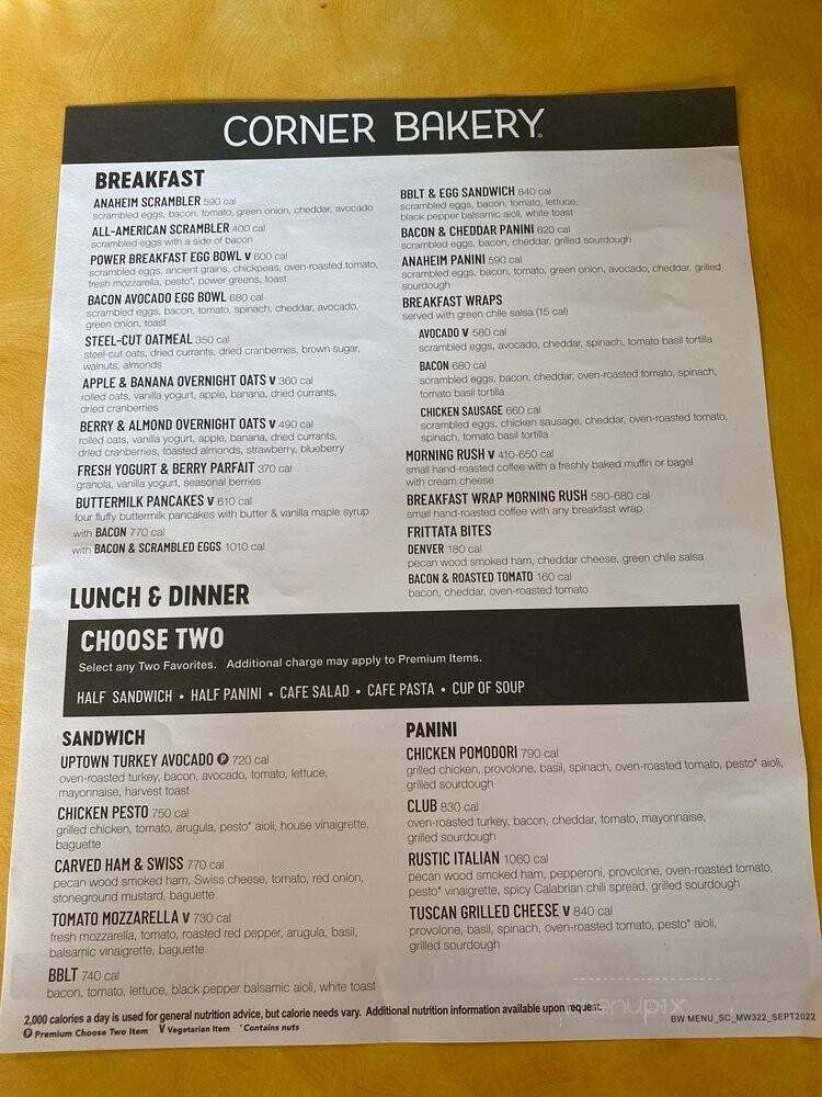 Corner Bakery Cafe - Brea, CA menu_pic