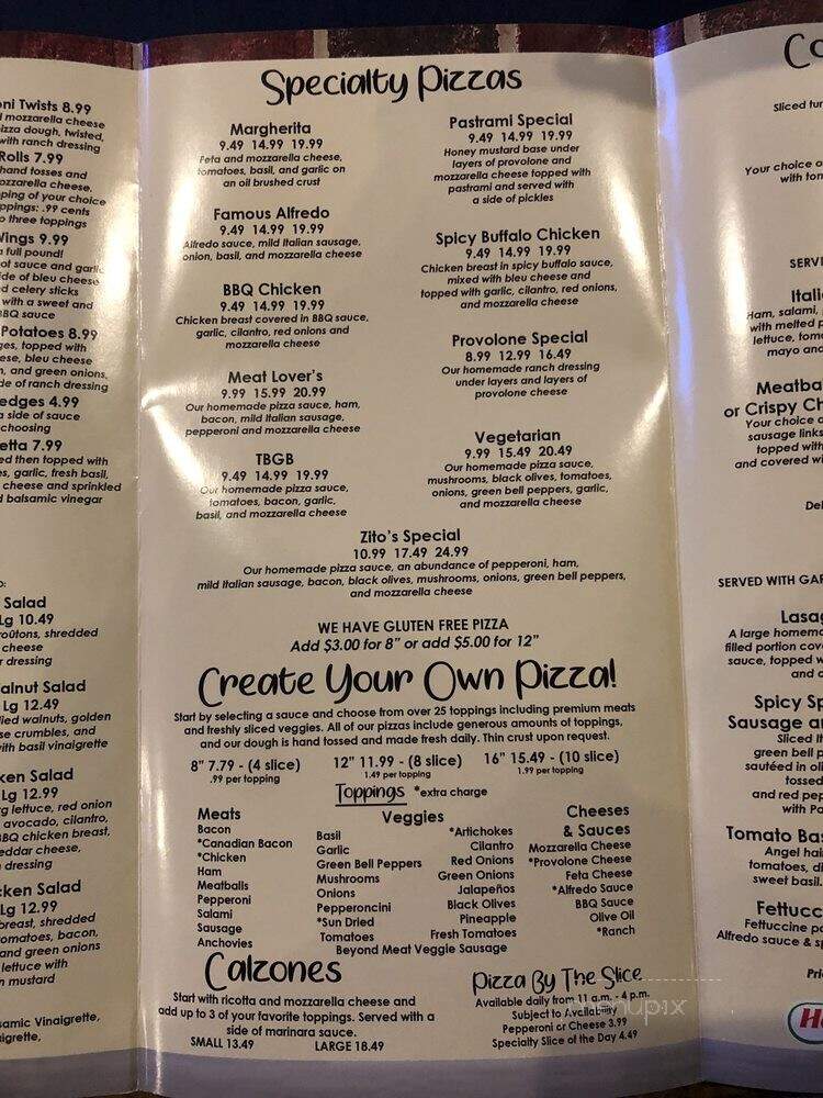 Zito's Pizza - Anaheim, CA menu_pic