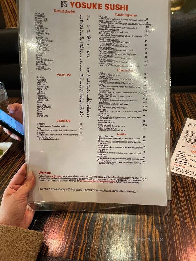 Yosuke Sushi - Anaheim, CA menu_pic