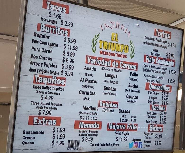 Taqueria El Triunfro - Santa Ana, CA menu_pic