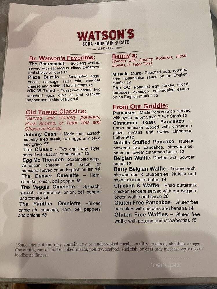 Watson Soda Fountain & Lunch - Orange, CA menu_pic