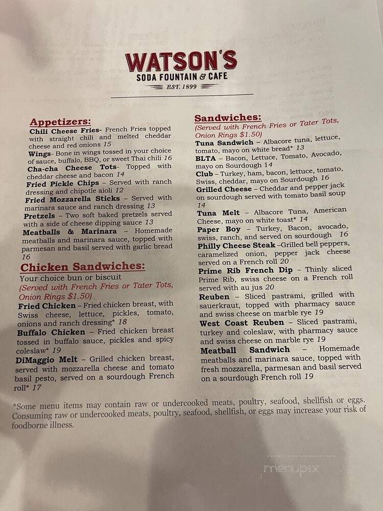 Watson Soda Fountain & Lunch - Orange, CA menu_pic