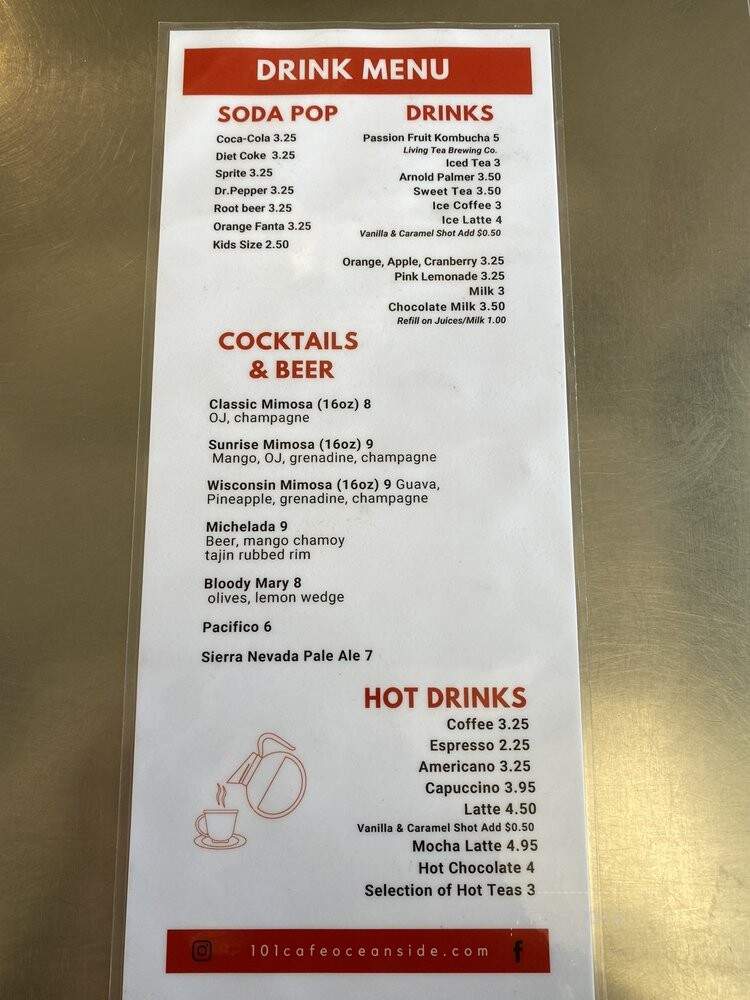 101 Cafe - Oceanside, CA menu_pic