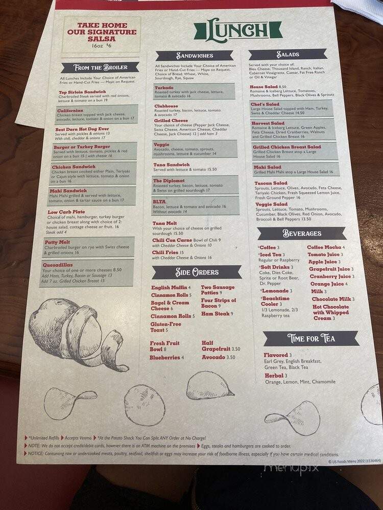 Potato Shack Cafe - Encinitas, CA menu_pic