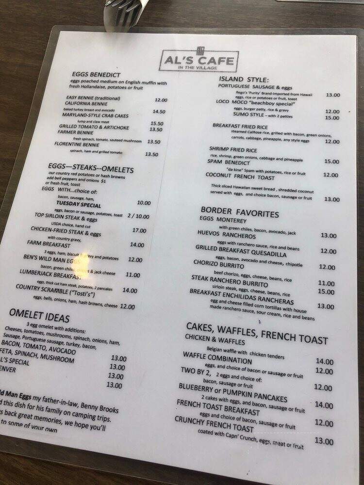 Al's Cafe In The Village - Carlsbad, CA menu_pic