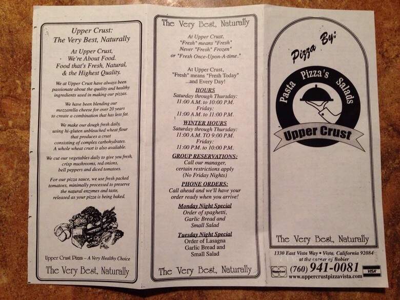 Upper Crust Pizza - Vista, CA menu_pic