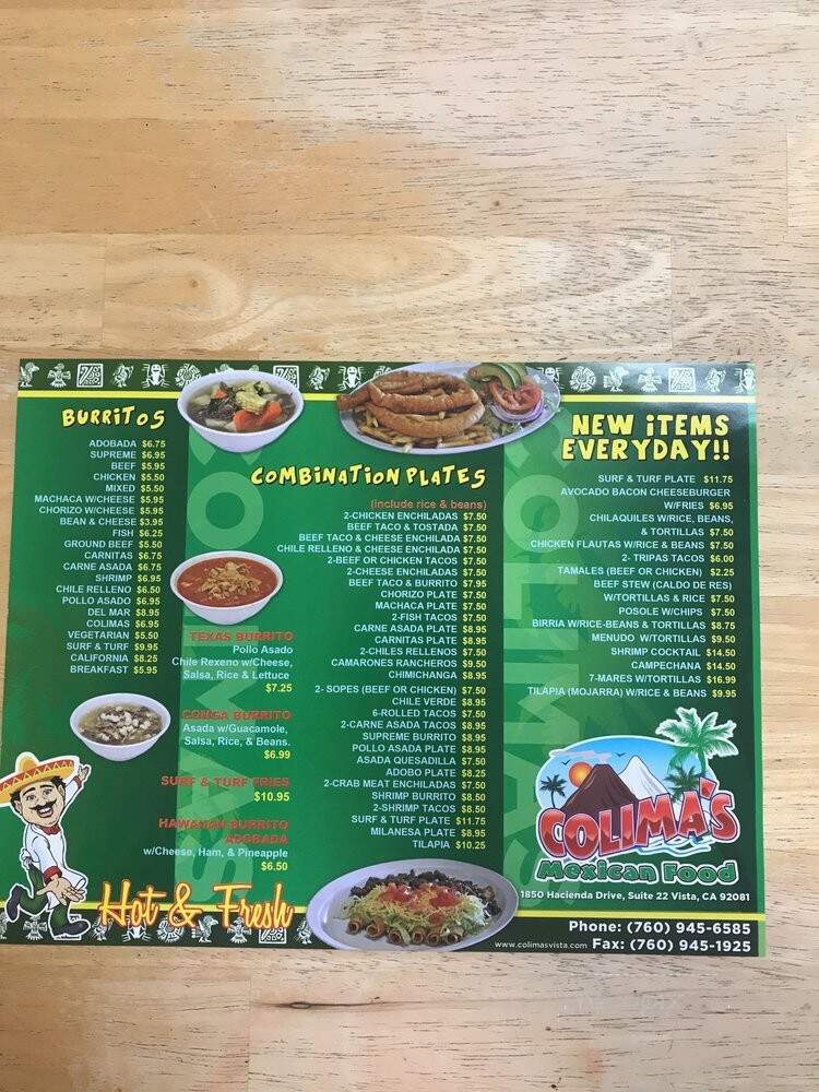 Colimas Mexican Food - Vista, CA menu_pic