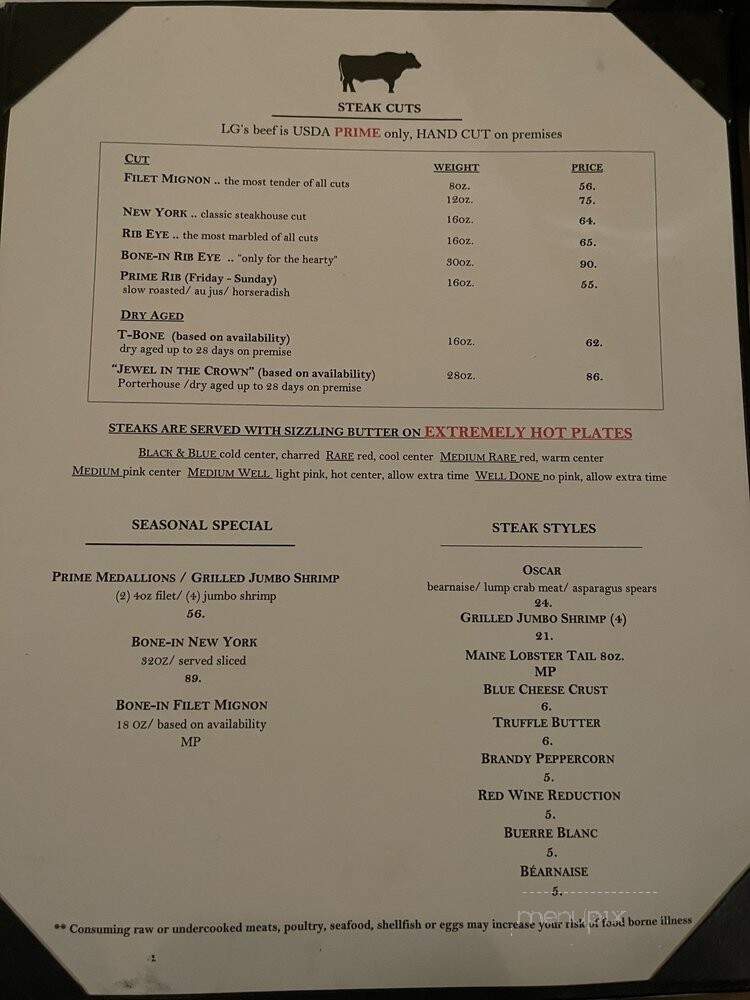 L G's Prime Steakhouse - Palm Springs, CA menu_pic