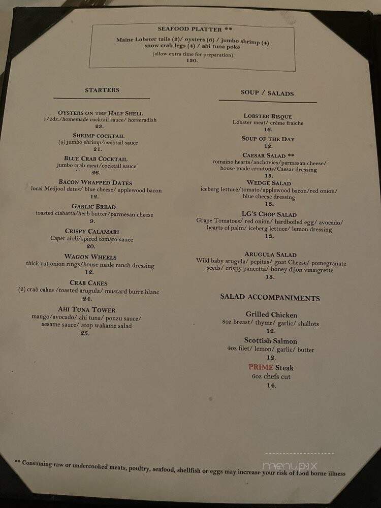 L G's Prime Steakhouse - Palm Springs, CA menu_pic