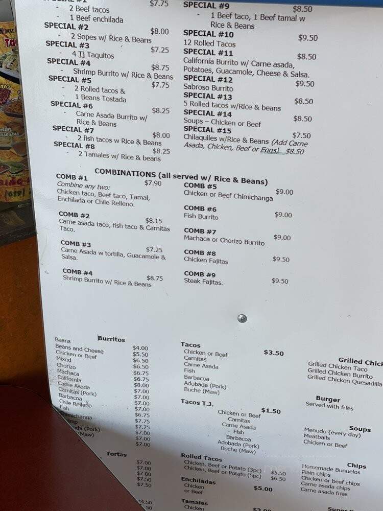 Sabroso Taco Shop - San Diego, CA menu_pic