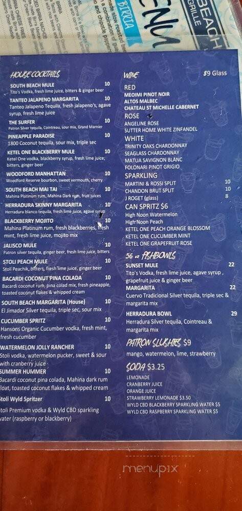 South Beach Bar & Grill - San Diego, CA menu_pic