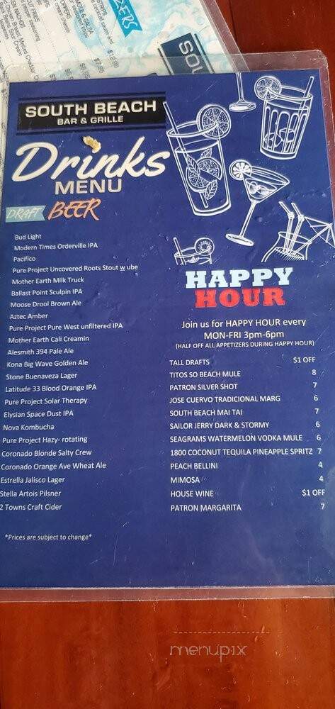 South Beach Bar & Grill - San Diego, CA menu_pic