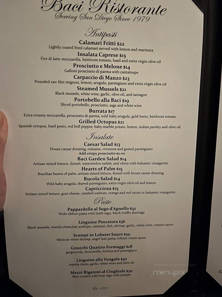 Baci Restaurant - San Diego, CA menu_pic